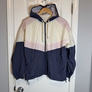 AMERICAN EAGLE Retro‎ Color Block Hoodie Windbreaker Track Jacket Pink Navy Med